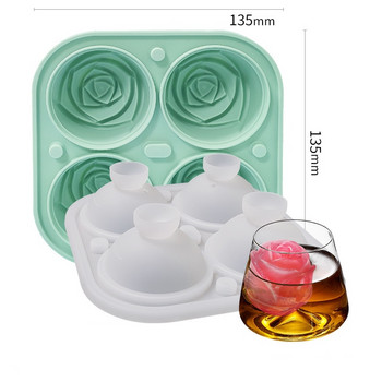 4-Hole Rose Flower Ice Diy Silicone Mold DIY Cocktail Ice Flower Ice Cube Λειαντικό Τροφίμων σιλικόνης ποιότητας Whisky Wine Bar Tools