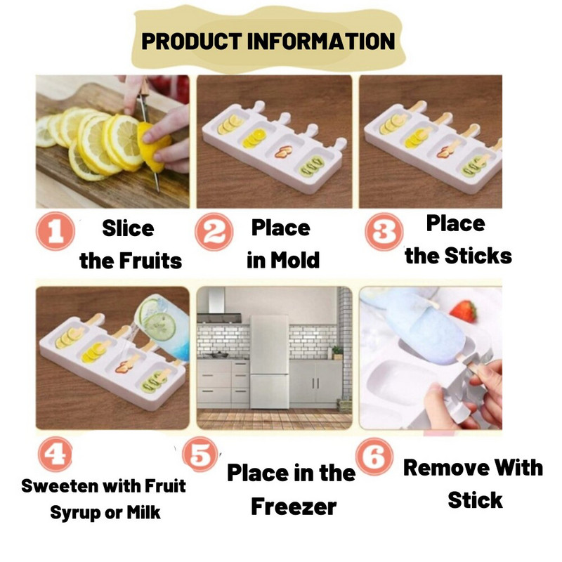 Nádoba na zmrzlinu Magnum, praktická silikónová forma na zmrzlinu, 4-dielna mini veľkosť, biela mraznička Doprava zdarma