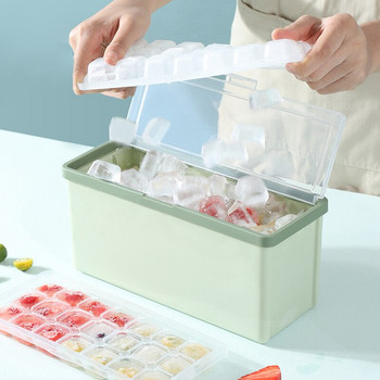 Квадратна форма за кубчета лед с кутия за съхранение Лопата Тава за кубчета лед 2 в 1 Контейнер за съхранение Кутия с капак Кухненски аксесоари
