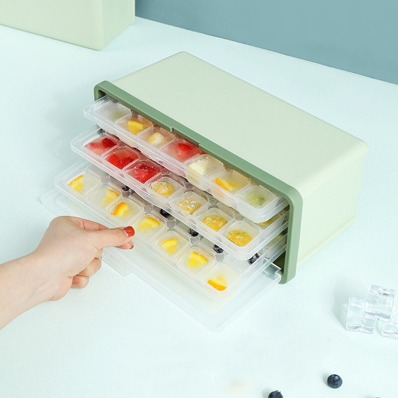 Štvorcová forma na ľad s úložnou krabicou, lopatka, 2 v 1 miska na ľad s úložnou krabicou s vekom, kuchynské príslušenstvo