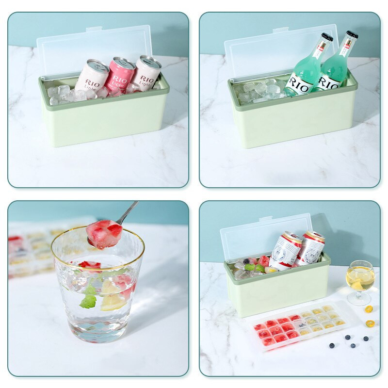 Štvorcová forma na ľad s úložnou krabicou, lopatka, 2 v 1 miska na ľad s úložnou krabicou s vekom, kuchynské príslušenstvo