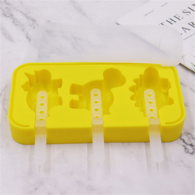 Silikónová šablóna na zmrzlinu v tvare dinosaura so 6 PP tyčinkami, ľahko sa uvoľňuje, multifunkčná 4-farebná forma na zmrzlinu wzpi