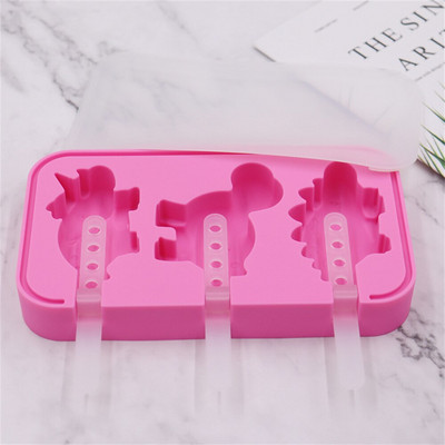 Silikónová šablóna na zmrzlinu v tvare dinosaura so 6 PP tyčinkami, ľahko sa uvoľňuje, multifunkčná 4-farebná forma na zmrzlinu wzpi