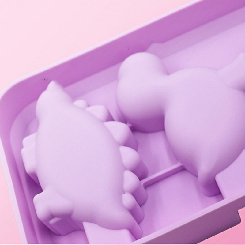 Silikónová šablóna na zmrzlinu v tvare dinosaura so 6 PP tyčinkami, ľahko sa uvoľňuje, multifunkčná 4-farebná forma na zmrzlinu wzpi