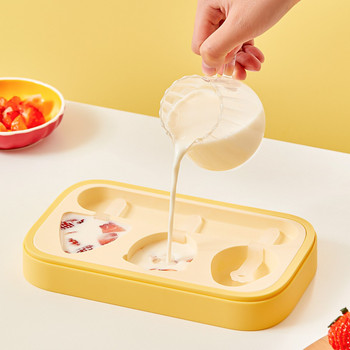 Хранителна силиконова форма за плодове с форма на сладолед с капак Направи си сам форми за сладолед Кухненски фризер Машина за тави за лед