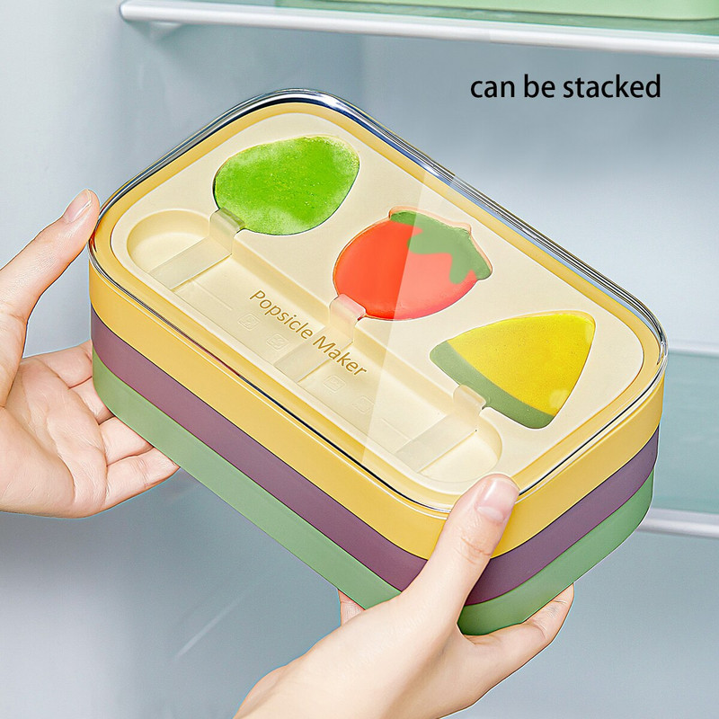 Silikónová forma na nanuk v tvare ovocia s viečkom, potravinárskej kvality, formy na zmrzlinu, kuchynský mrazák, tácka na ľad