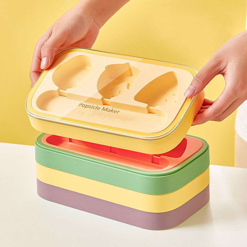 Silikónová forma na nanuk v tvare ovocia s viečkom, potravinárskej kvality, formy na zmrzlinu, kuchynský mrazák, tácka na ľad