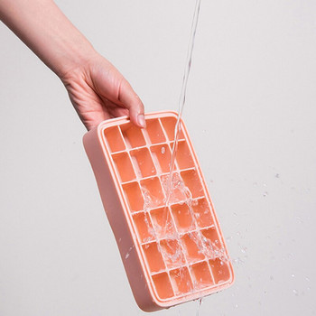 Силиконова тава за лед 24 кубчета Тава за лед Кутия с капак Капак Напитка Желе Фризер Форма за сладолед Контейнер за съхранение на Creative Mold Maker