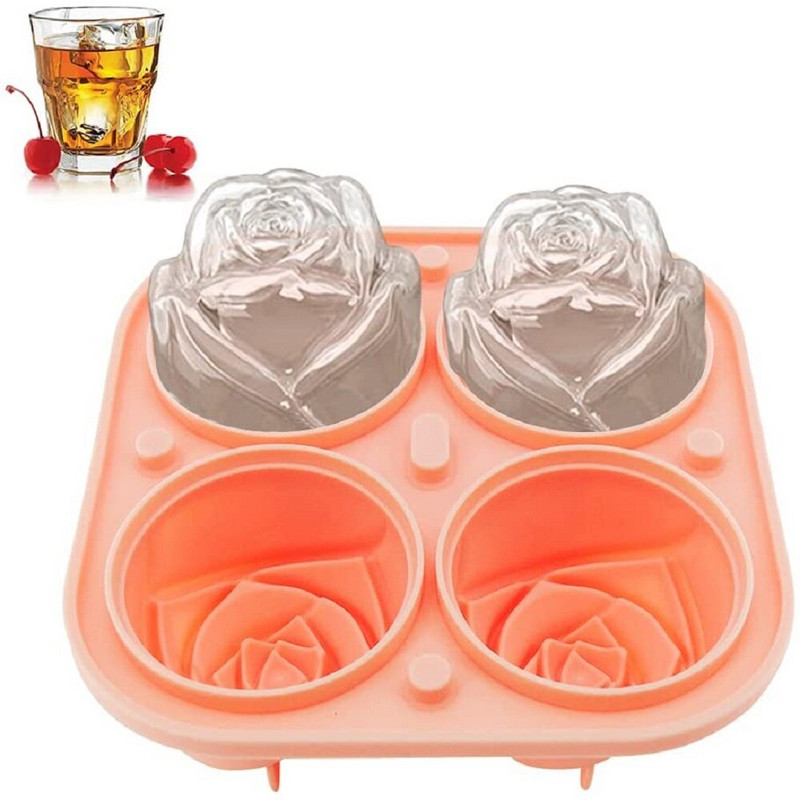 Opakovane použiteľná 3D silikónová forma na ľad v tvare ruže, forma na zmrzlinu, veľký výrobca zmrzlinových guľôčok, forma na whisky a koktaily, nástroje na zmrzlinu