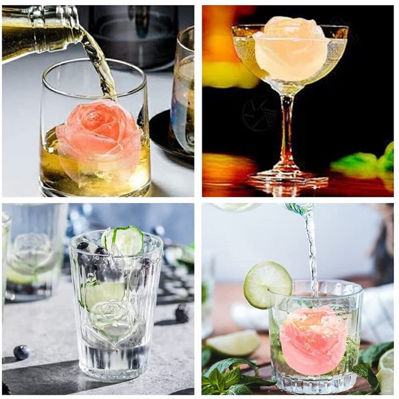 Opakovane použiteľná 3D silikónová forma na ľad v tvare ruže, forma na zmrzlinu, veľký výrobca zmrzlinových guľôčok, forma na whisky a koktaily, nástroje na zmrzlinu
