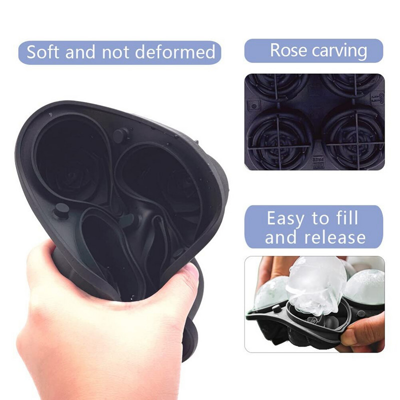 Opakovane použiteľná 3D silikónová forma na ľad v tvare ruže, forma na zmrzlinu, veľký výrobca zmrzlinových guľôčok, forma na whisky a koktaily, nástroje na zmrzlinu