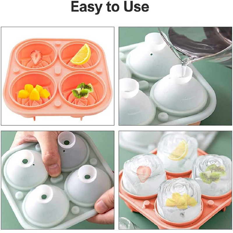 Opakovane použiteľná 3D silikónová forma na ľad v tvare ruže, forma na zmrzlinu, veľký výrobca zmrzlinových guľôčok, forma na whisky a koktaily, nástroje na zmrzlinu