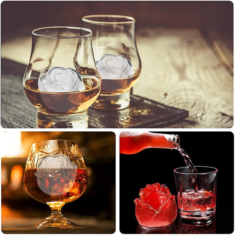 3D 5 cm didelė silikoninė ledo kubelių formavimo forma ledinių saldainių pyragų pudingo šokolado formoms, lengvai atleidžiamoms rožės formos ledo kubelių formelių formoms