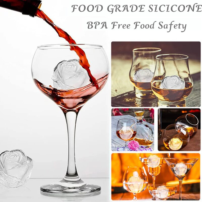 3D 5 cm didelė silikoninė ledo kubelių formavimo forma ledinių saldainių pyragų pudingo šokolado formoms, lengvai atleidžiamoms rožės formos ledo kubelių formelių formoms