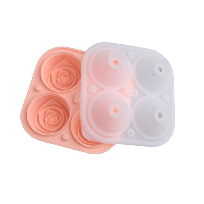 SHENHONG Letné 4 mriežky Silikónová sada tácok na ľad s ružami Forma na čokoládu Forma na zmrzlinu Whisky Bar Studený nápoj Kuchynské náradie