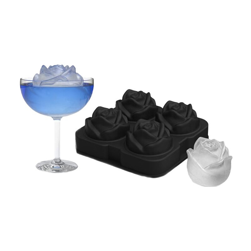 SHENHONG Letné 4 mriežky Silikónová sada tácok na ľad s ružami Forma na čokoládu Forma na zmrzlinu Whisky Bar Studený nápoj Kuchynské náradie
