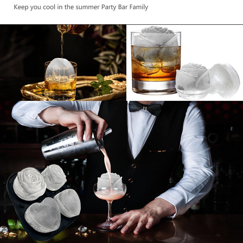 Silikónová forma na ľad v tvare srdca a ruže na whisky, veľká miska na ľad s vekom, 2022, kuchyňa, domáce potreby, letné doplnky