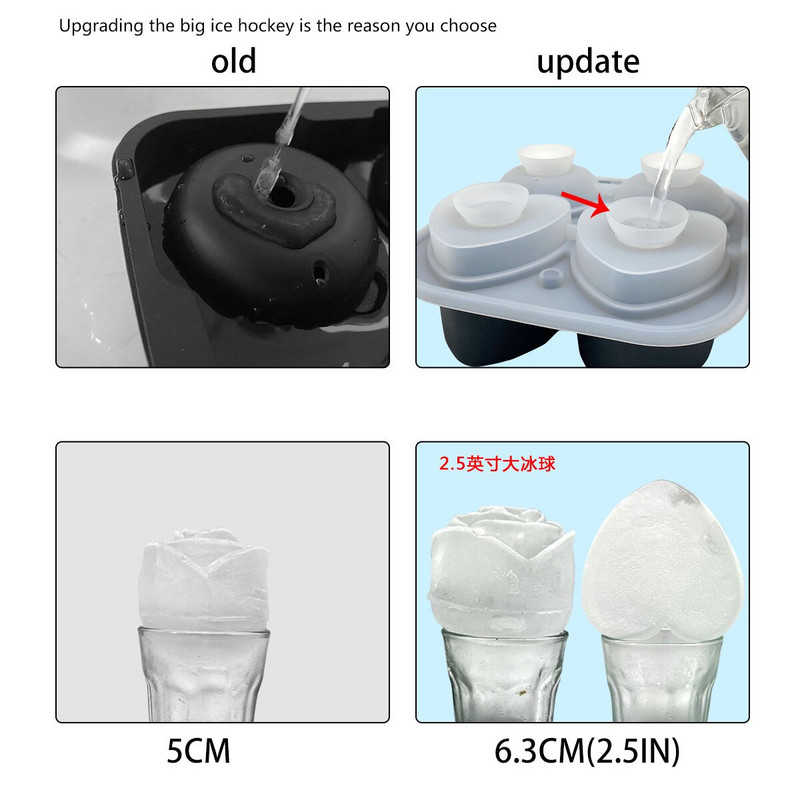 Silikónová forma na ľad v tvare srdca a ruže na whisky, veľká miska na ľad s vekom, 2022, kuchyňa, domáce potreby, letné doplnky