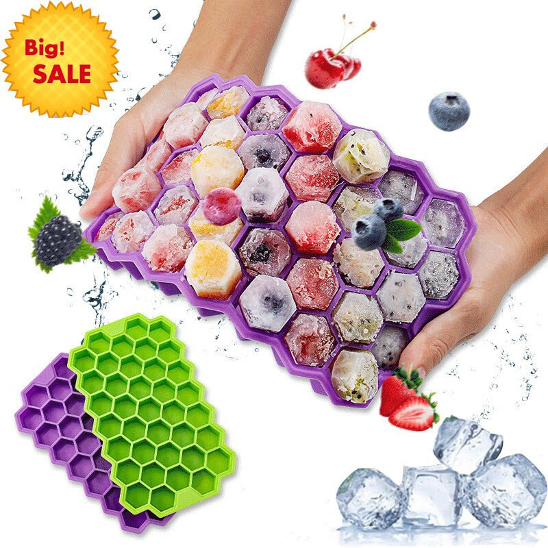 37-článkové tácky na ľad s voštinovým vzorom, opakovane použiteľné silikónové formy na výrobu ľadu s odnímateľnými viečkami, vhodné pre kuchynské barové príslušenstvo