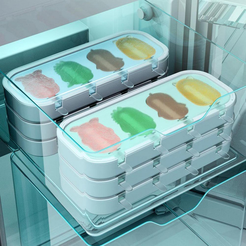 Roztomilé silikónové formy na zmrzlinu, výrobník ľadových kociek s krytom, veľkokapacitná domáca forma na zmrzlinu, kuchynské pomôcky, príslušenstvo