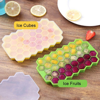 Silicone Honeycomb Ice Cube 37 Cells Ice Trays Mold Resuable Ice Box Ice Cube with covers for Whisky Cocktail DIY Mold Free BPA