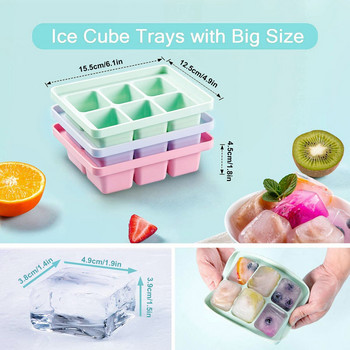 3 бр формички за кубчета лед Силиконова форма за кубчета лед за многократна употреба Ледогенератор без BPA с подвижни капаци Кухненски инструменти Аксесоари Форма за лед