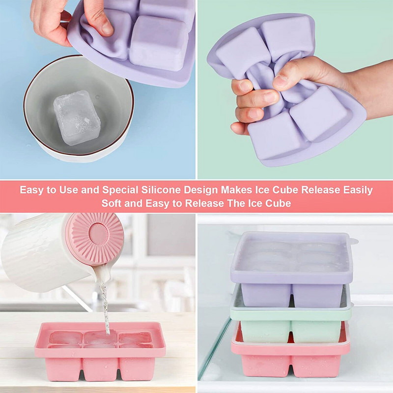 3 ks misky na ľadové kocky, opakovane použiteľné silikónové formy na ľadové kocky, bez BPA, výrobník ľadu s odnímateľnými viečkami, kuchynské náradie, príslušenstvo, forma na ľad
