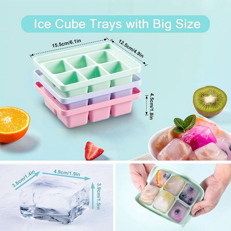 3 ks misky na ľadové kocky, opakovane použiteľné silikónové formy na ľadové kocky, bez BPA, výrobník ľadu s odnímateľnými viečkami, kuchynské náradie, príslušenstvo, forma na ľad