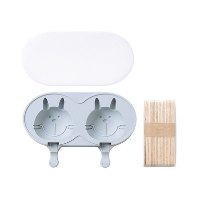 Silikónová forma na zmrzlinu s dvojitou mriežkou/mačiatkom/králikom, DIY ručne vyrobená kreatívna forma na nanuk, domáci podnos na ľad, 20 drevených tyčiniek