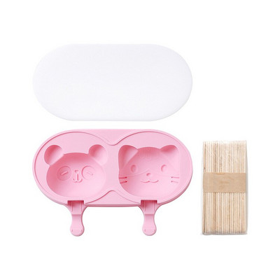 Silikónová forma na zmrzlinu s dvojitou mriežkou/mačiatkom/králikom, DIY ručne vyrobená kreatívna forma na nanuk, domáci podnos na ľad, 20 drevených tyčiniek