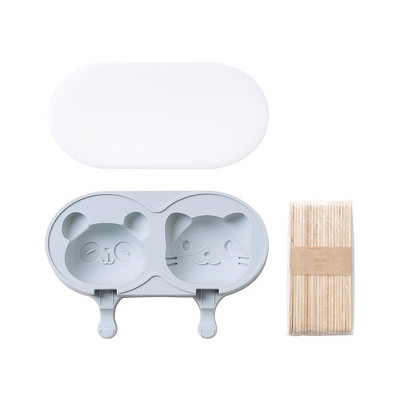 Silikónová forma na zmrzlinu s dvojitou mriežkou/mačiatkom/králikom, DIY ručne vyrobená kreatívna forma na nanuk, domáci podnos na ľad, 20 drevených tyčiniek