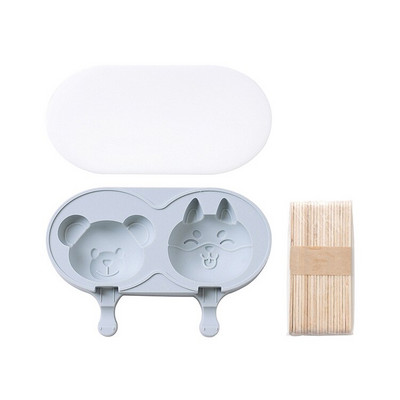 Silikónová forma na zmrzlinu s dvojitou mriežkou/mačiatkom/králikom, DIY ručne vyrobená kreatívna forma na nanuk, domáci podnos na ľad, 20 drevených tyčiniek