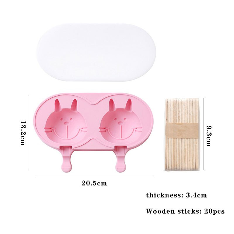 Silikónová forma na zmrzlinu s dvojitou mriežkou/mačiatkom/králikom, DIY ručne vyrobená kreatívna forma na nanuk, domáci podnos na ľad, 20 drevených tyčiniek