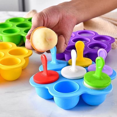 7 lyuk Újrafelhasználható barkács fagylalt formák Élelmiszer minőségű Szilikon Baba Jégtálca Ice Lolly Készítő Popsic Forma Gyümölcsturmix Kiegészítők