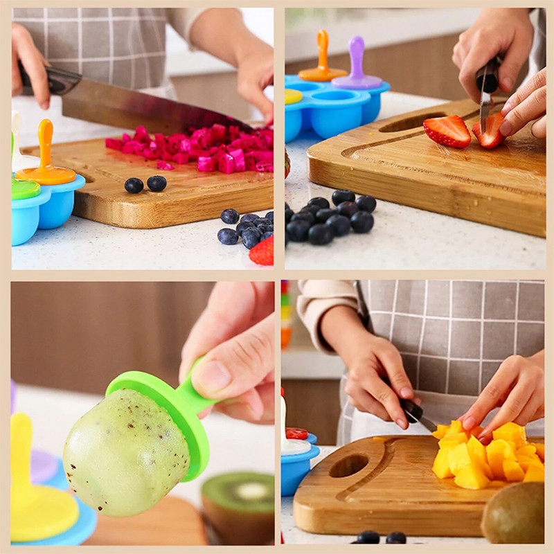 7-dierkové opakovane použiteľné DIY formy na zmrzlinu, silikónové formy na detskú zmrzlinu, potravinárska trieda, tácka na ľad, výrobník ľadu, forma na nanuky, ovocný shake, príslušenstvo