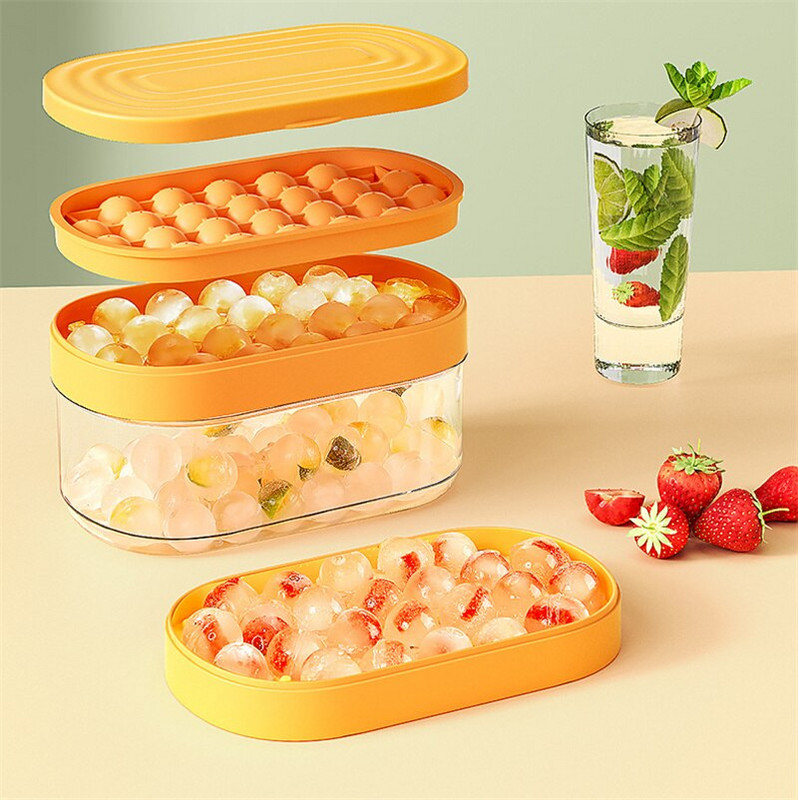 Nový okrúhly výrobník ľadu pre domácnosť s úložným boxom, silikónová miska na ľad, lopatka na ľad, potravinárska mriežka na výrobu ľadu, forma na výrobu kuchynského gadgetu