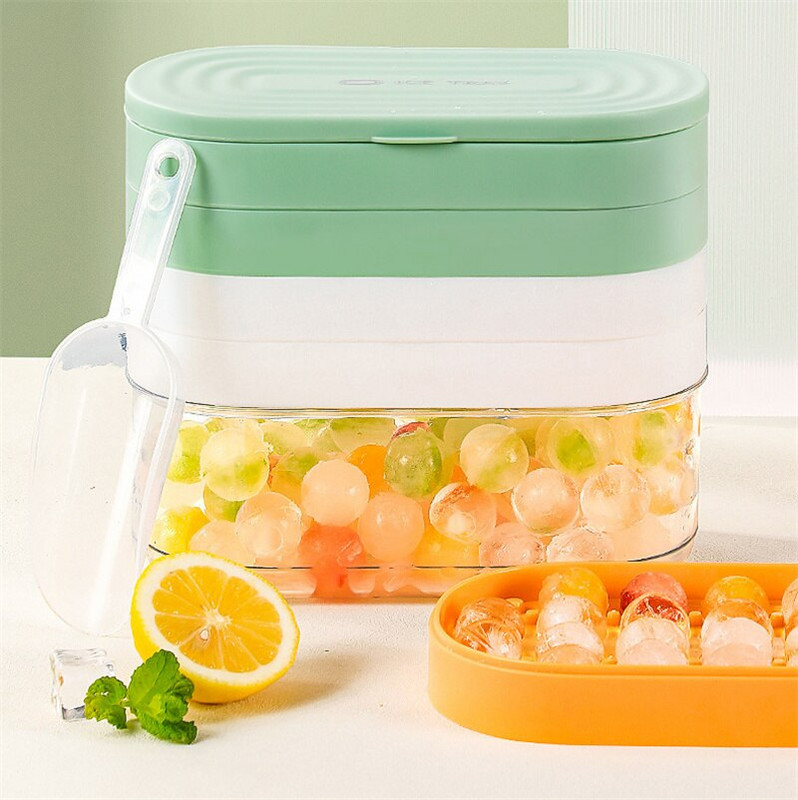 Nový okrúhly výrobník ľadu pre domácnosť s úložným boxom, silikónová miska na ľad, lopatka na ľad, potravinárska mriežka na výrobu ľadu, forma na výrobu kuchynského gadgetu