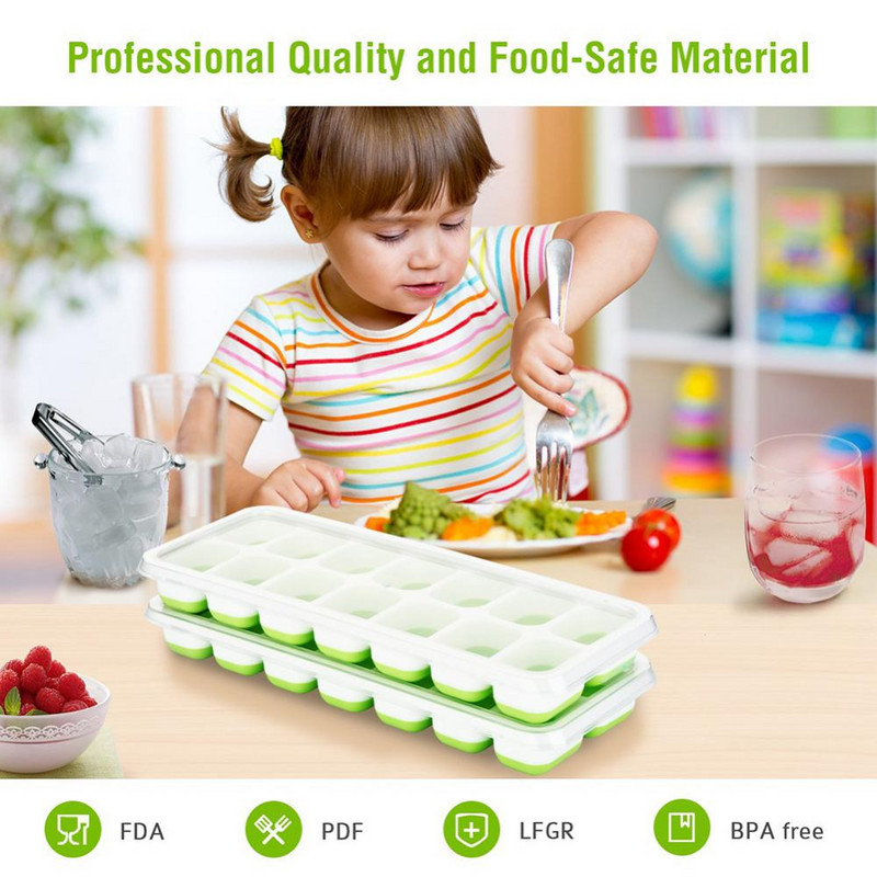 4 ks silikónová miska na ľad so 14 mriežkami a vekom, ľahko uvoľniteľná, odolná voči rozliatiu, vyberateľná forma na mrazenie detskej výživy