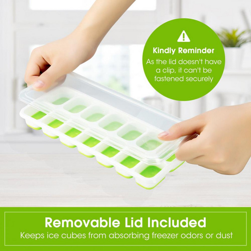 4 ks silikónová miska na ľad so 14 mriežkami a vekom, ľahko uvoľniteľná, odolná voči rozliatiu, vyberateľná forma na mrazenie detskej výživy