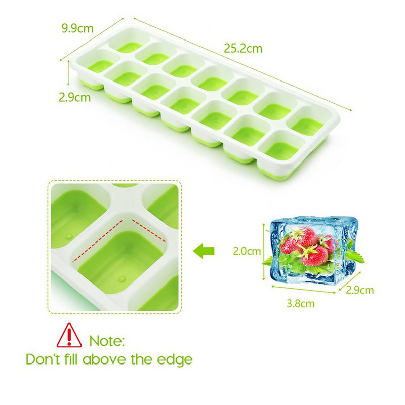 4 ks silikónová miska na ľad so 14 mriežkami a vekom, ľahko uvoľniteľná, odolná voči rozliatiu, vyberateľná forma na mrazenie detskej výživy
