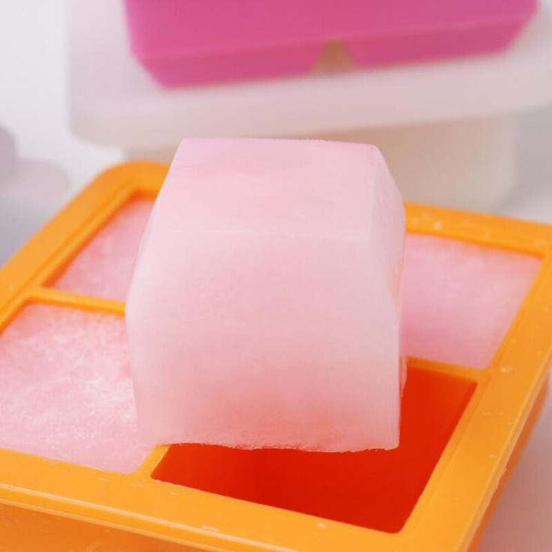 Veľké misky na ľad, silikónové formy na opakované použitie, potravinárske, 4 mriežky, bez BPA s odnímateľnými viečkami, kuchynské náradie, príslušenstvo