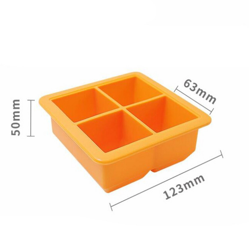 Veľké misky na ľad, silikónové formy na opakované použitie, potravinárske, 4 mriežky, bez BPA s odnímateľnými viečkami, kuchynské náradie, príslušenstvo