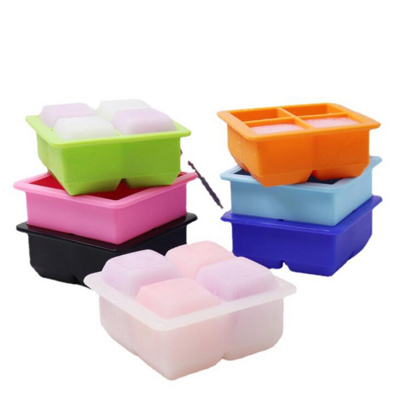 Veľké misky na ľad, silikónové formy na opakované použitie, potravinárske, 4 mriežky, bez BPA s odnímateľnými viečkami, kuchynské náradie, príslušenstvo