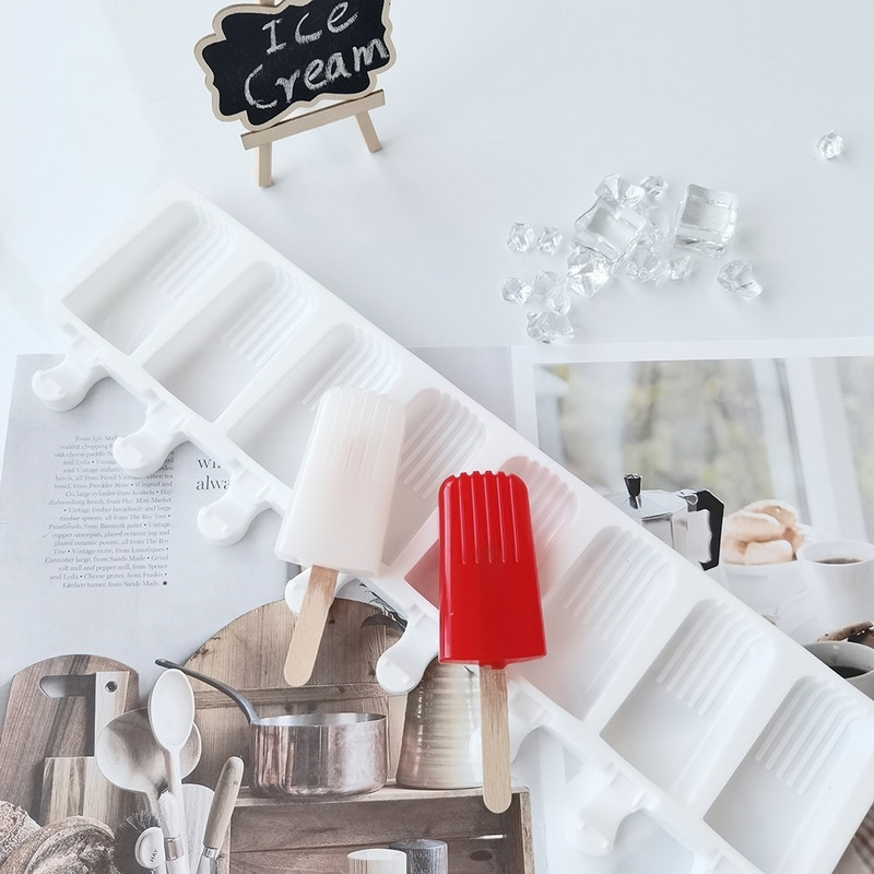 Silikoninė ledų forma, skirta „pasidaryk pats“ naminiam popsicle formelei su lazdelėmis 8 ląstelių ledo kubelių padėklas pyragų kepimo įrankiai