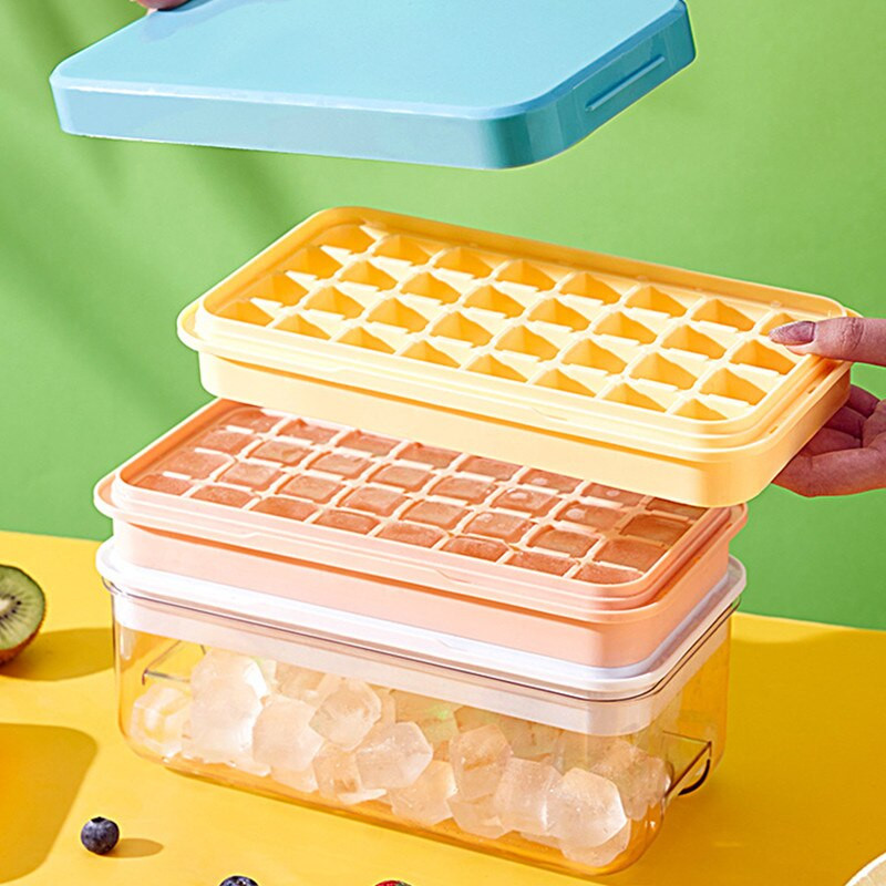 32 mriežkových zásobníkov na ľad s vekom, plastových foriem na ľad, domácich kuchynských barových doplnkov, kreatívnych DIY štvorcových foriem na kocky ľadu, chladničky, ľadovej krabice