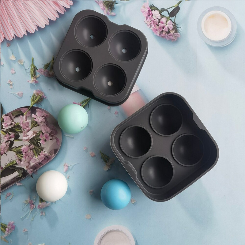 4-dutinová silikónová guľôčková forma na výrobu ľadových kociek, forma na koktaily a whisky na tácku na ľadové kocky, forma na zmrzlinu, kuchynské náradie, silikónová forma