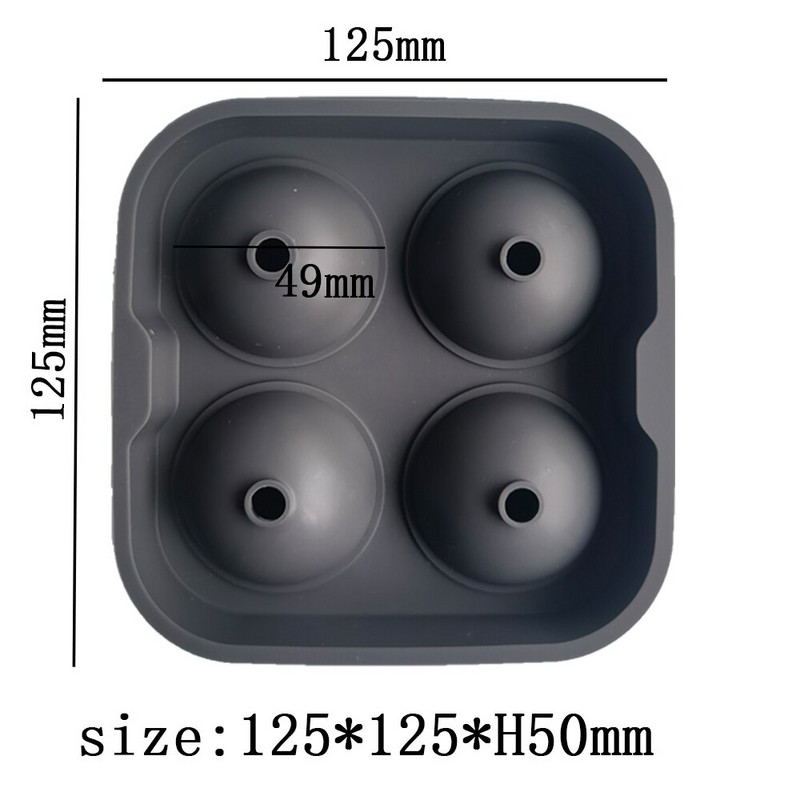 4-dutinová silikónová guľôčková forma na výrobu ľadových kociek, forma na koktaily a whisky na tácku na ľadové kocky, forma na zmrzlinu, kuchynské náradie, silikónová forma