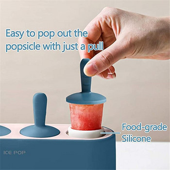 Καλούπια παγωτού εύκολης αποδέσμευσης 4-τρύπες χωρίς BPA σιλικόνης Ice Pop Maker Ice Cream Molds Επαναχρησιμοποιήσιμα καλούπια DIY Pop
