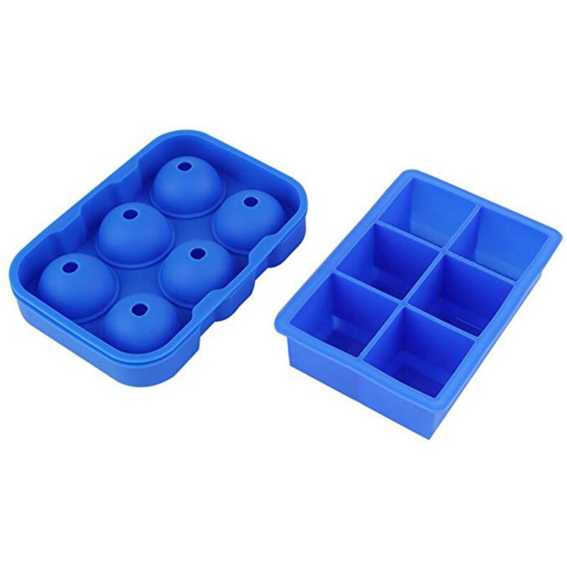 Silikónové tácky na ľad, kombinovaná forma na výrobu guľôčok na ľad a veľké štvorcové formy, opakovane použiteľné a bez BPA, forma na ľad