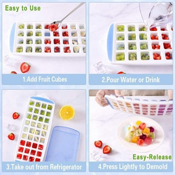 2 τμχ Ice Square Tray Silicone 72 Grid Ice Square Form with Kad Stackable for Whisky Cocktails Fruit Baby Food Chill